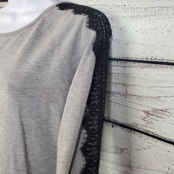 Ivanka Trump Women’s Grey Long Sleeve Top Black Lace Trim Size Small - Picture 2 of 8